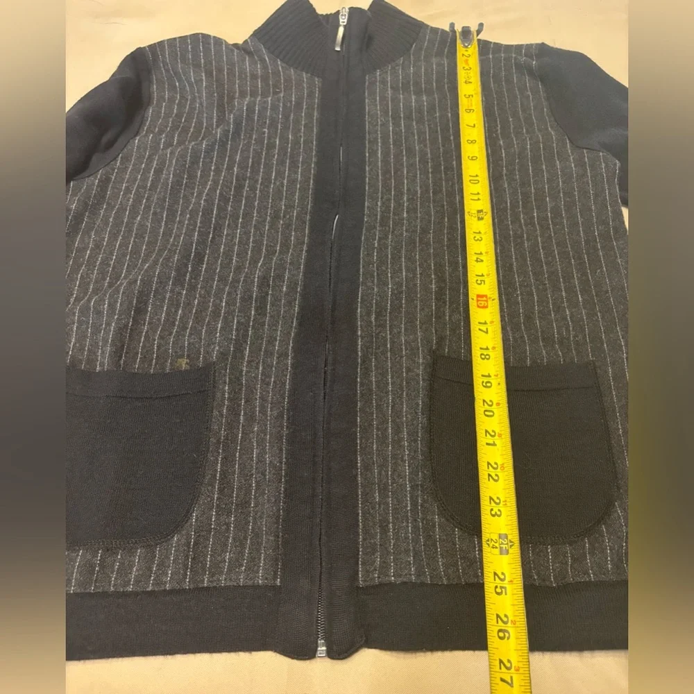 Codice Black and Gray Zip-Up‎ Sweater Merino Wool Blend w/ Elbow Patches